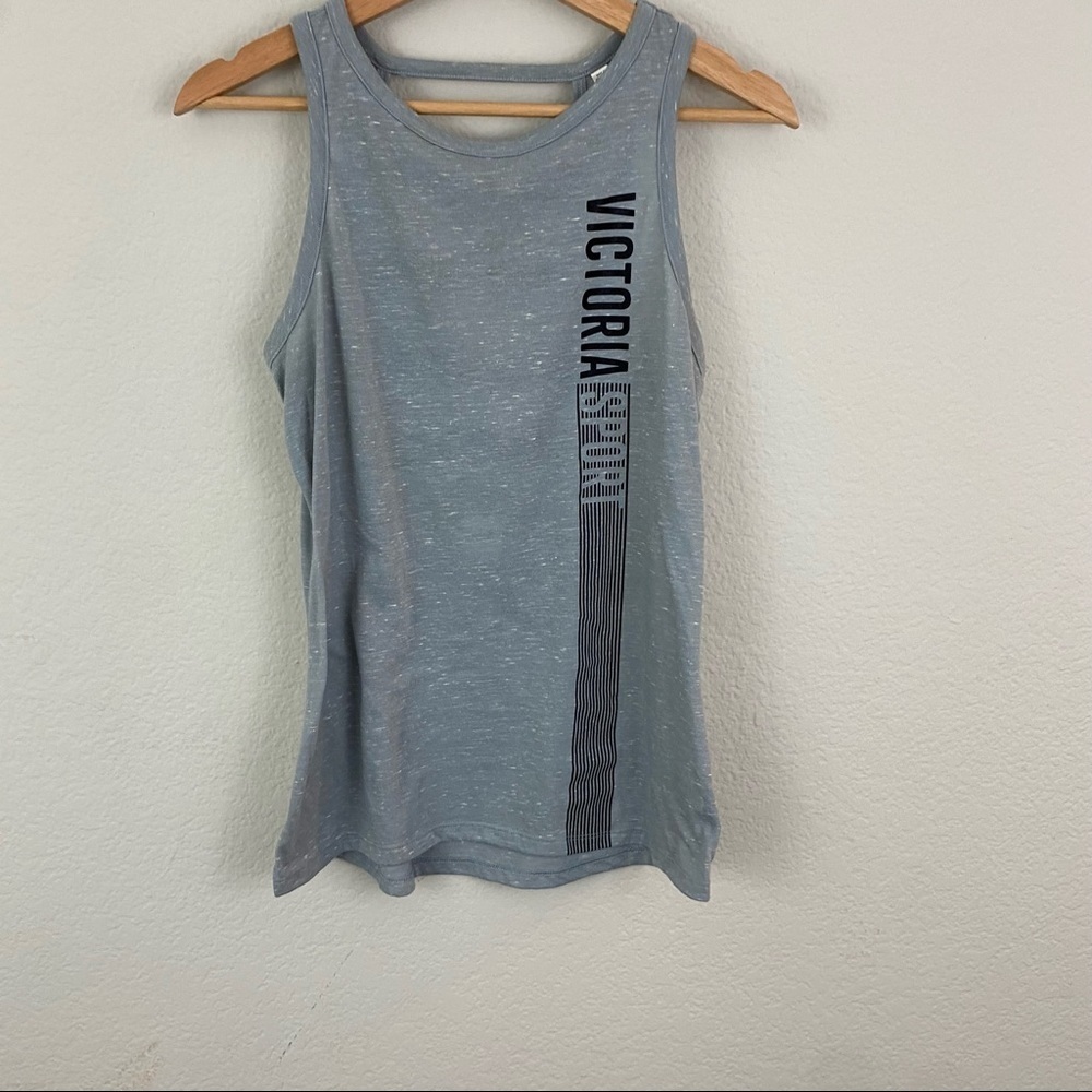 Victoria Sport Logo Marled Gray Tank Top Back Straps Small